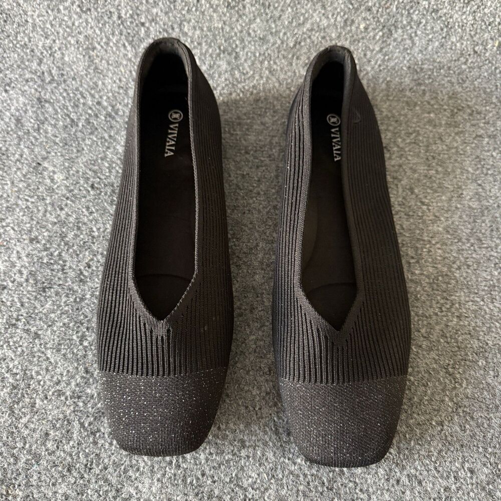 VIVAIA Margot 2.0 Square-Toe V-Cut Flats Knit Slip-On Sparkle Black 43 US 12